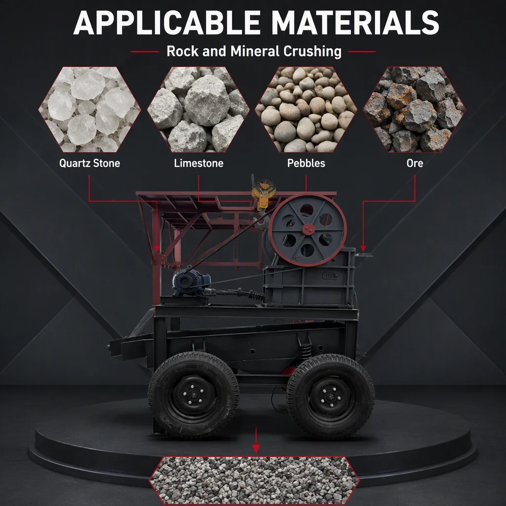 便携式轮式颚式破碎筛分设备,最大处理能力10t/h,重量1200kg,紧凑设计,适用于小型岩石/矿物/黄金 详情图 2