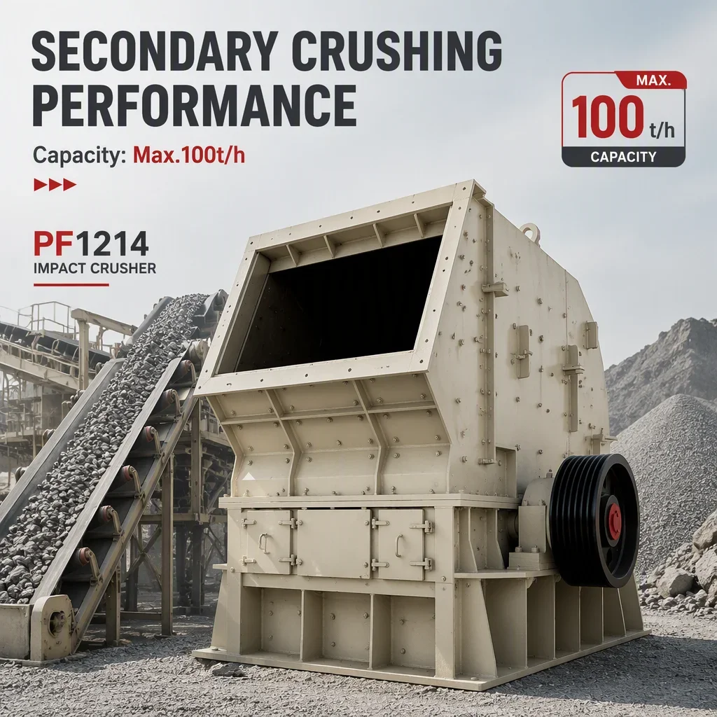 PF1214 三室冲击式破碎机,最大处理能力100t/h,带电机和齿轮,用于采矿和公路骨料。 详情图 2