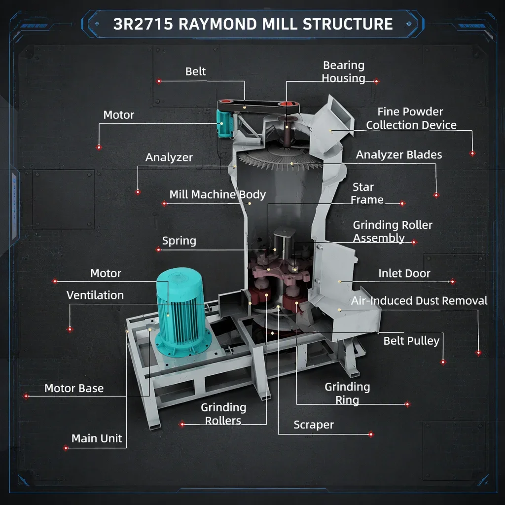 3R2715 瑞蒙磨小型3R研磨机,带交流电机和轴承/变速箱,用于石灰石、方解石制粉机 详情图 4
